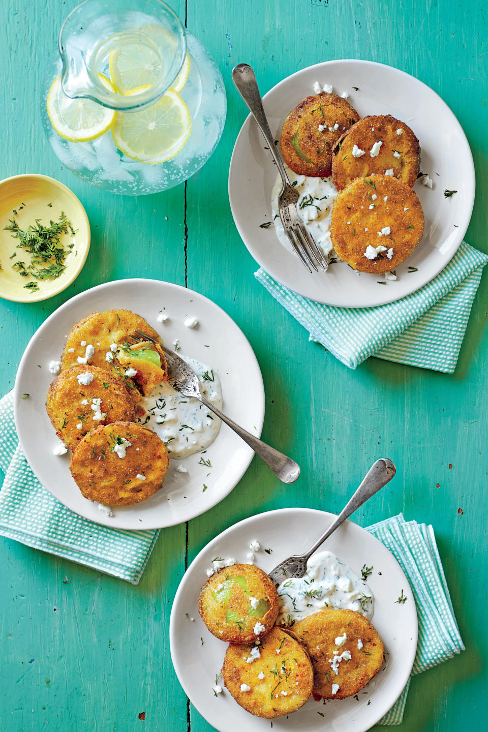 Fried Green Tomatoes with Buttermilk-Feta Dressing