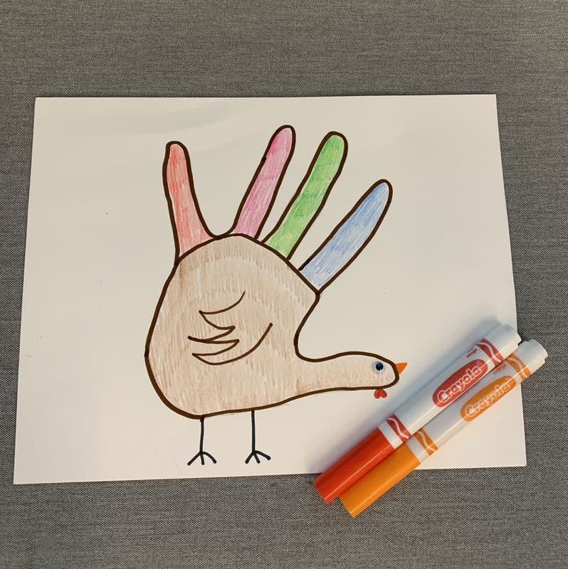 <p>Draw on the waddle and snood with red and orange markers. Then impress your friends with the fact that you actually know what those turkey parts are called.</p>