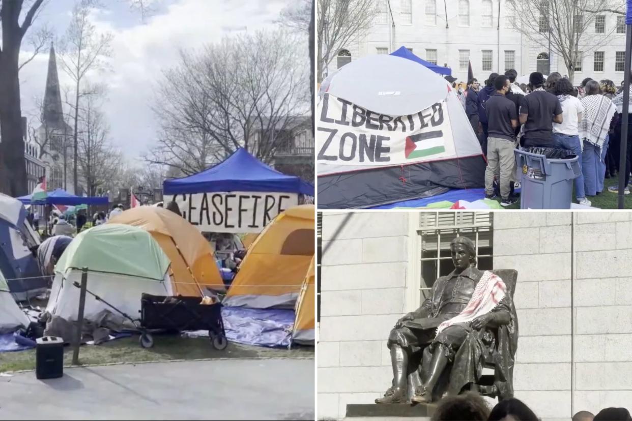 A tent city popped up at Harvard University on Wednesday while Princeton University students were gearing up for their own -- but leaders at the New Jersey school warned that any protesters camping out would be “arrested and immediately barred from campus,” documents show.