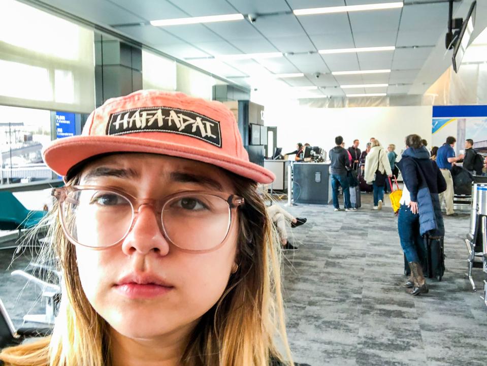 selfie flying during coronavirus austin bergstrom airport five feet apart