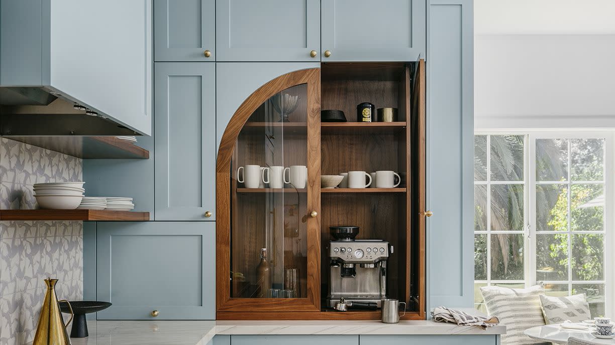 coffee bar ideas light blue cabinetry with coffee cabinet