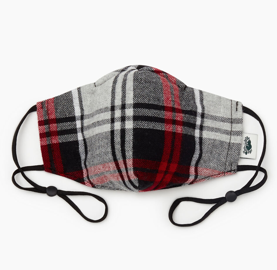 Plaid Reusable Face Mask in Black. Image via Roots.