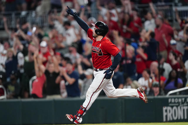 Los Angeles, United States. 20th Apr, 2022. Atlanta Braves' Travis d'Arnaud  hits a solo home run off starting pitcher Walker Buehler during the second  inning against the Los Angeles Dodgers at Dodger