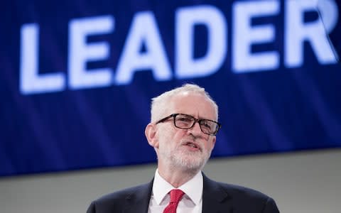 Corbyn wore a pair of soft-edged rectangle frames at the CBI's conference in November 2018 - Credit: Jason Alden/ Bloomberg