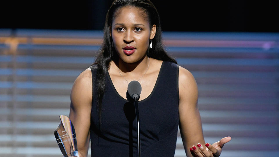 Maya Moore is seen here with her Sports Illustrated Performer of the Year Award from 2017.