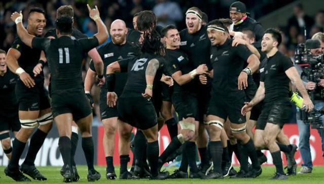 New Zealand's Dan Carter kicks at goal during the Rugby World Cup