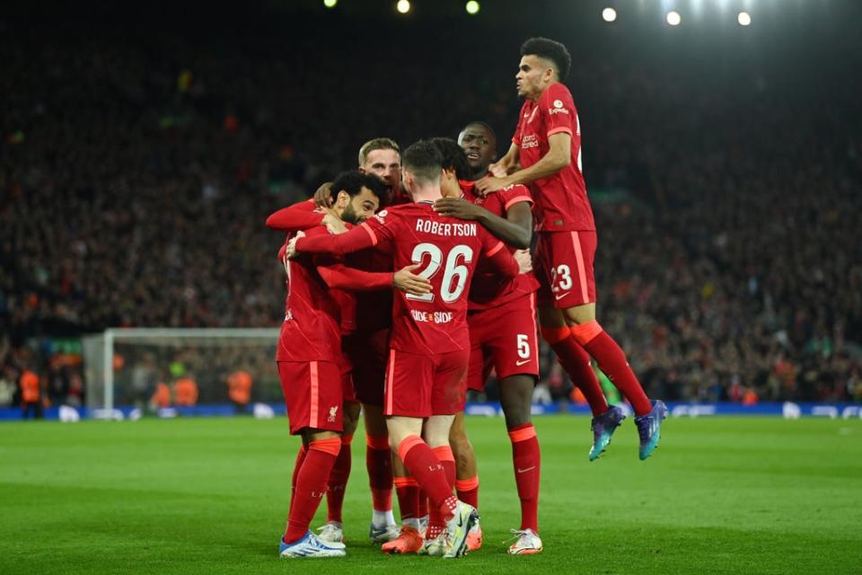 Liverpool celebrate breaking the deadlock in the second half (Getty Images)