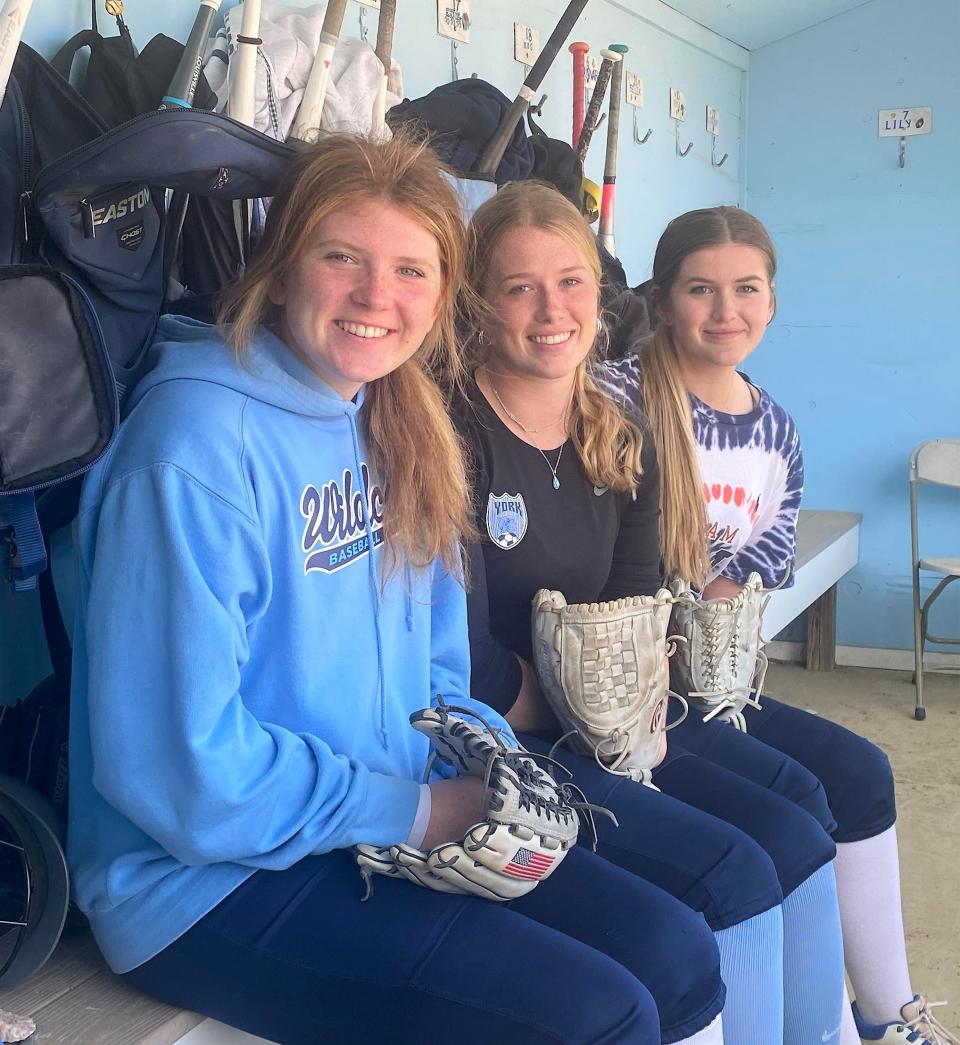 All three York High School softball captains, from left, McKayla Kortes, Maddy Raymond and Ella Moon, were honored as Western Maine Conference all-conference selections.