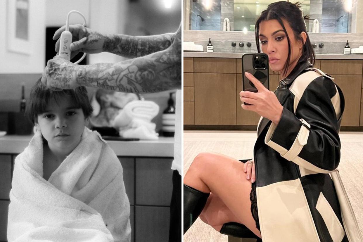 Kourtney Kardashian Shares Black-and-White Shot of Travis Barker Shaving Son Reign's Head