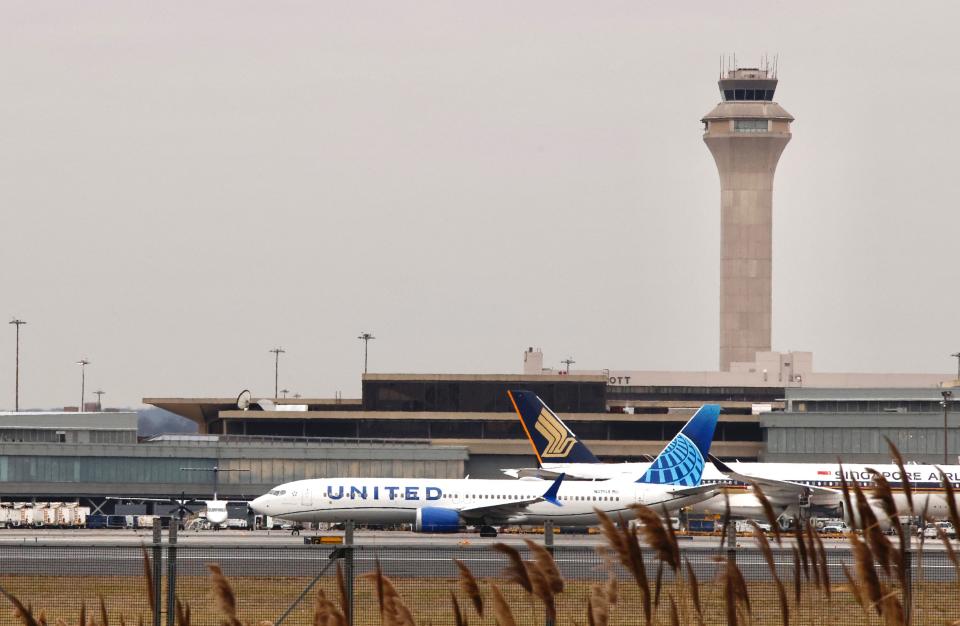 A United Airlines plane taxis at Newark International Airport, in Newark, New Jersey, on January 11 2023.  (Photo by KENA BETANCUR/AFP via Getty Images)