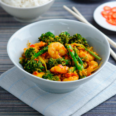 Broccoli, coconut and prawn salad