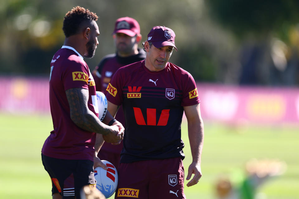 GOLD COAST, AUSTRALIA - JUNE 03: Coach Billy Slater during a Queensland Maroons State of Origin Training Session at Sanctuary Cove on June 03, 2024 in Gold Coast, Australia. (Photo by Chris Hyde/Getty Images)