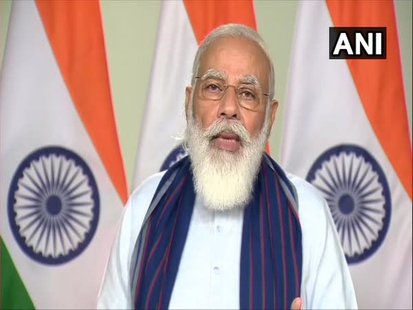 Prime Minister Narendra Modi addressing the foundation laying event via video conferencing on Sunday. Photo/ANI