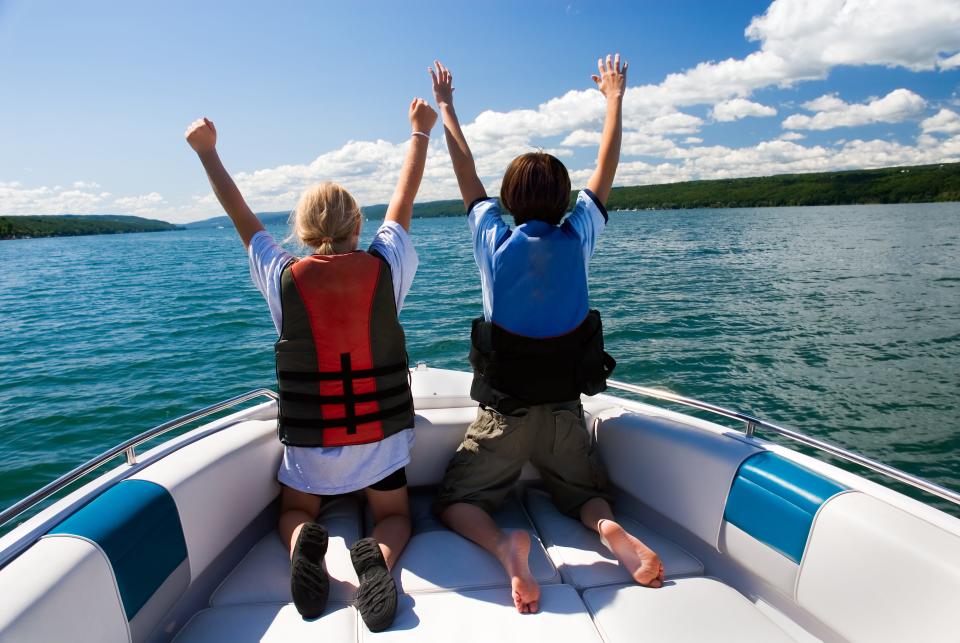 Adults and children are encouraged to use a life jacket while out in the water.