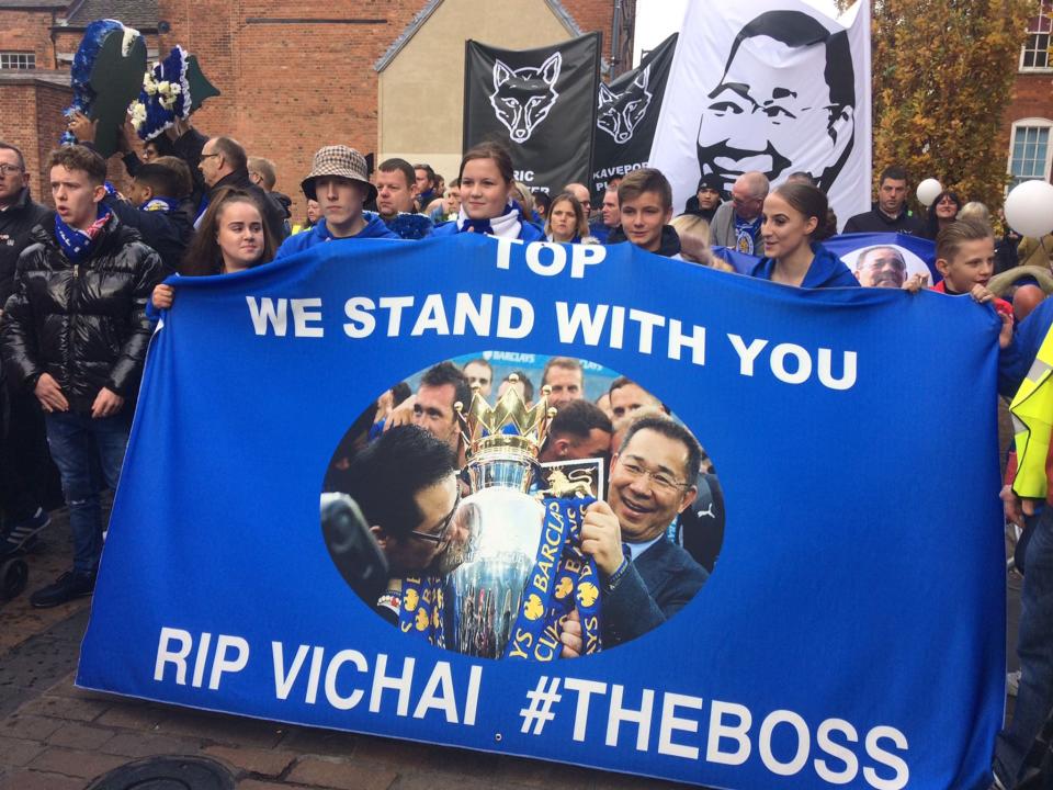 Leicester City fans remember helicopter crash victims with '5,000-1' march