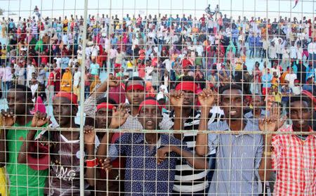 Protesters gather during a demonstration against Al-Shabaab militant group after last weekend's explosion in KM4 street in the Hodan district at the stadium Koonis in Mogadishu, Somalia October 18, 2017. REUTERS/Feisal Omar