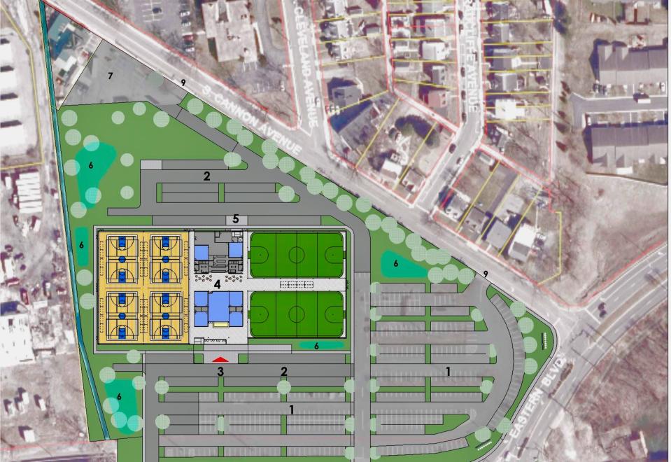 This conceptual site plan for the Hagerstown Field House shows how the facility and parking will be laid out at the former Municipal Stadium site in Hagerstown.