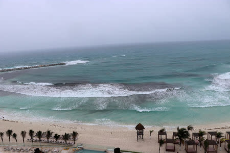 A general view shows an empty beach as subtropical storm Alberto approaches Cancun, Mexico May 25, 2018. REUTERS/Israel Leal