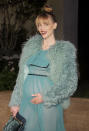 Jaime King hasn’t shied away from hiding her pregnancy, posting bikini shots and photos of Taylor Swift kissing her bare belly on the regular. And the Burberry show was no exception as she wore a completely sheer teal dress (with black lingerie underneath) from the brand’s Burberry Prorsum Fall 2015 Ready-to-Wear collection and a matching fuzzy fur coat to keep warm.