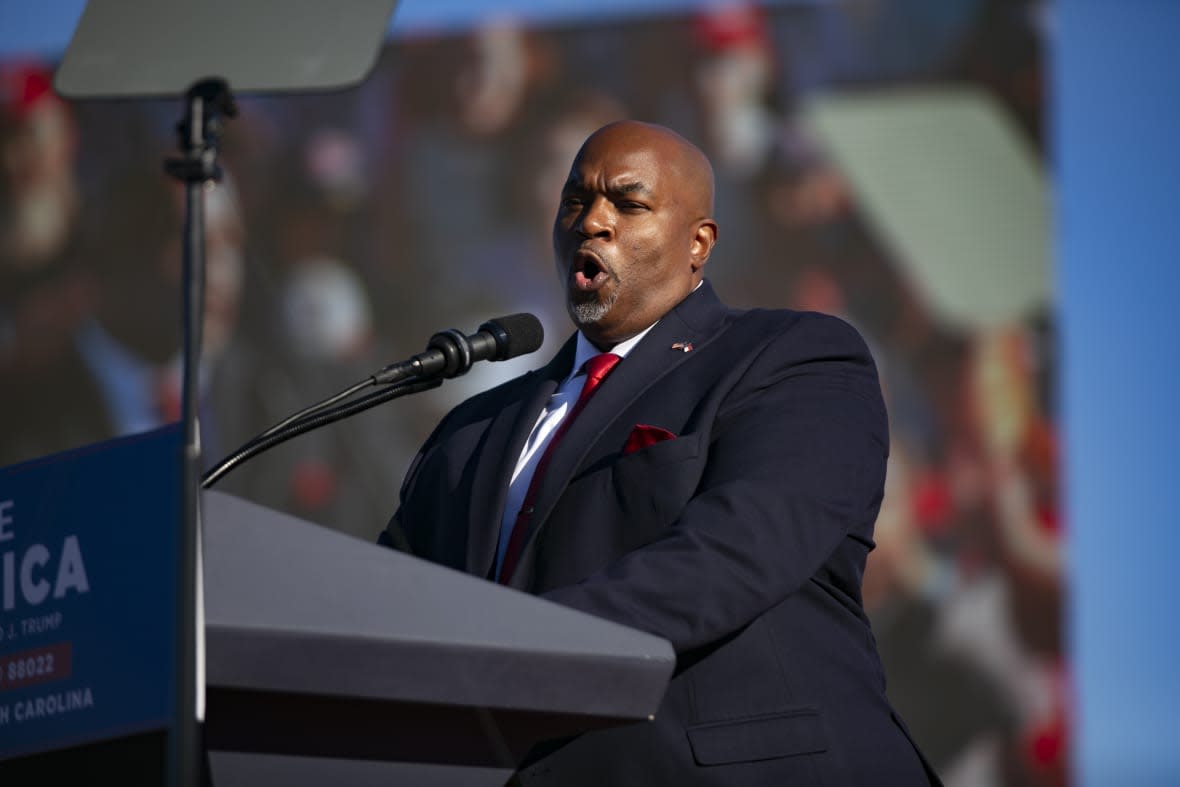 Mark Robinson, lieutenant governor of North Carolina, is seen during a Save America rally for former President Donald Trump at the Aero Center Wilmington on September 23, 2022 in Wilmington, North Carolina. (Photo by Allison Joyce/Getty Images)