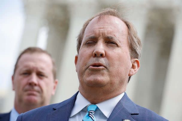 PHOTO: In this April 26, 2022, file photo, Texas Attorney General Ken Paxton talks to reporters in Washington, D.C. (Chip Somodevilla/Getty Images, FILE)