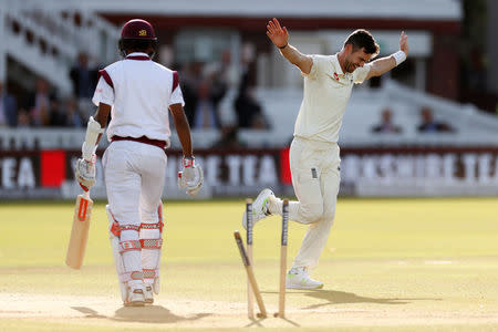 Cricket - England vs West Indies - Third Test - London, Britain - September 8, 2017 England's James Anderson celebrates the wicket of West Indies' Kraigg Brathwaite and his 500th test wicket Action Images via Reuters/Andrew Boyers