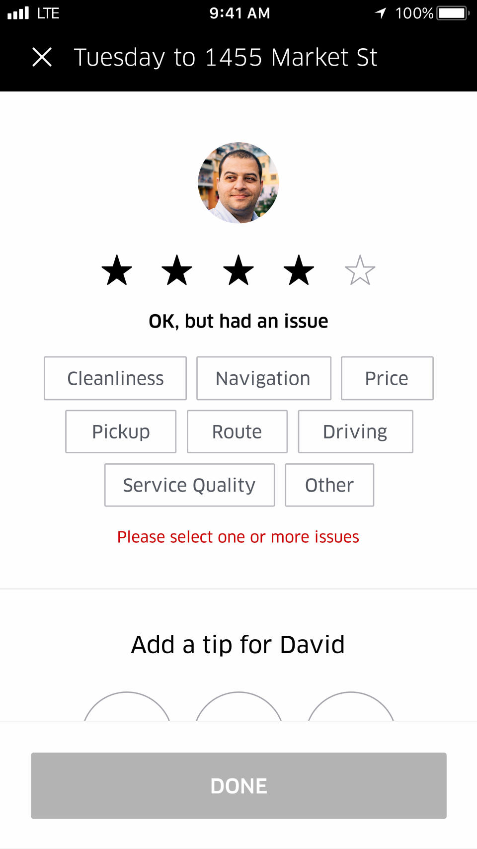 Uber’s new ratings screen includes definitions. (Uber)