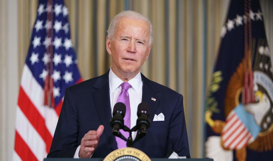 US President Joe Biden speaks on racial equity before signing executive orders in the State Dining Room of the White House in Washington, DC, on January 26, 2021. (Photo by MANDEL NGAN / AFP) (Photo by MANDEL NGAN/AFP via Getty Images)