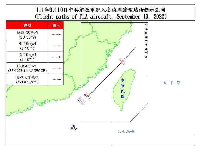 共機進入台海周邊空域活動示意圖。（圖／國防部提供）