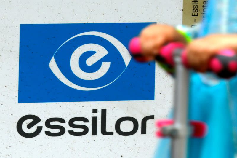 FILE PHOTO: Lens producer Essilor's logo is seen at the company's headquarters in Charenton-le-Pont