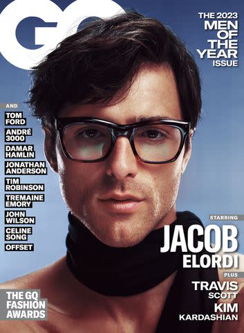 <p>Jack Bridgland/GQ</p> Jacob Elordi poses on the cover of GQ's 'Men of the Year' issue