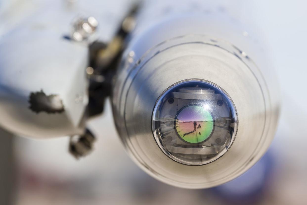 close up view of the seeker head of an asraam missile