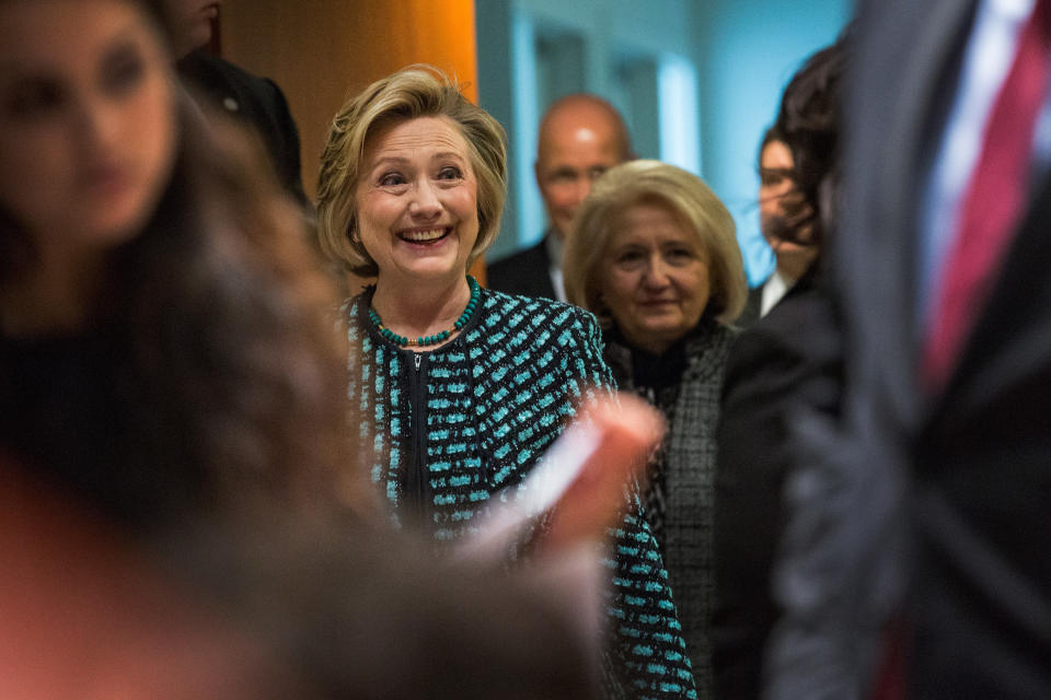 NEW YORK, NY - MARCH 07:  Former United States Secretary of State Hillary Clinton arrives at the event 'Equality for Women is Progress for All' at the United Nations on March 7, 2014 in New York City. The event was part of the United Nations International Women's Day, which is celebrated tomorrow, March 8.  (Photo by Andrew Burton/Getty Images)