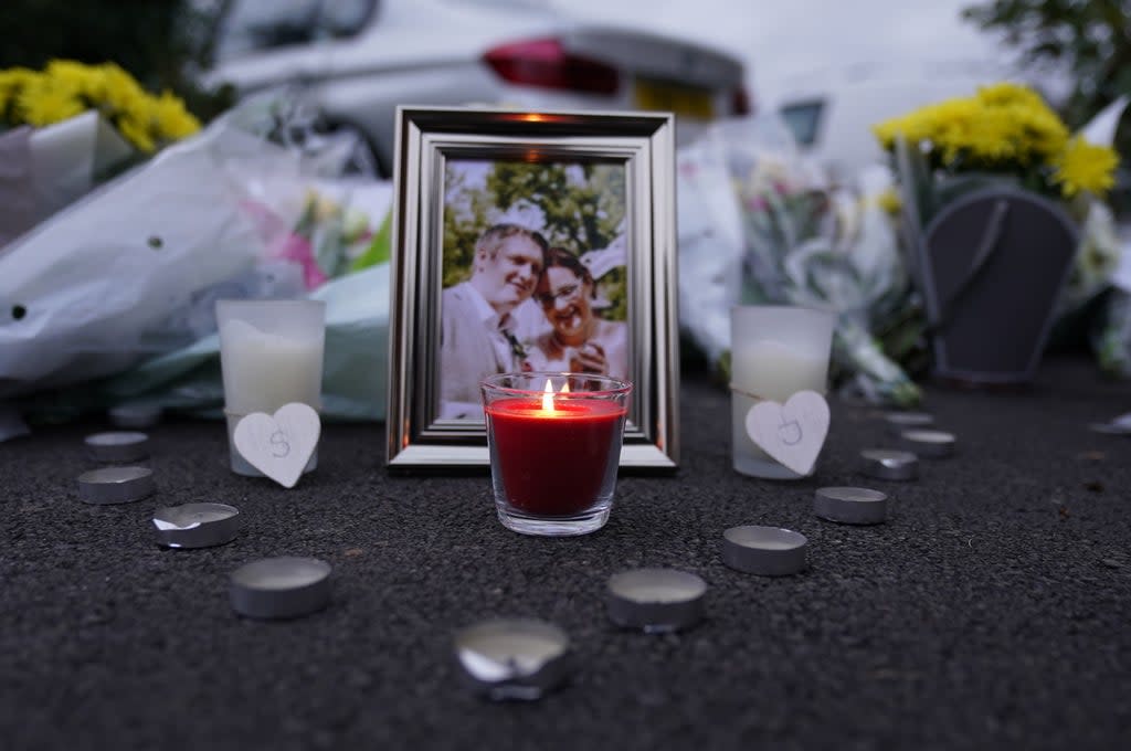 Tributes left to Stephen and Jennifer Chapple close to their home in Norton Fitzwarren (Andrew Matthews/PA) (PA Wire)