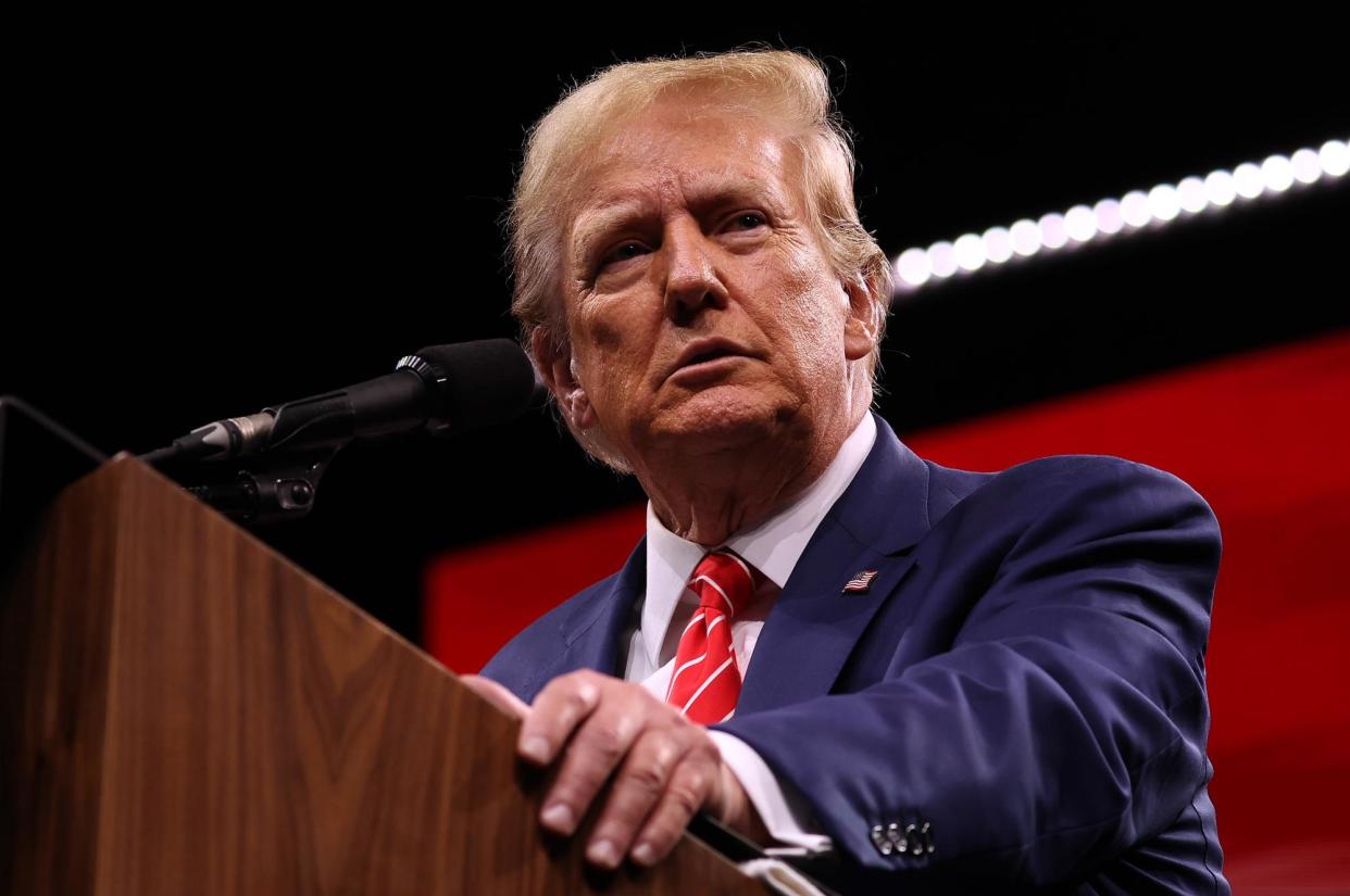 <span>Donald Trump speaks at an National Rifle Association event in Dallas, Texas, on 18 May 2024.</span><span>Photograph: Justin Sullivan/Getty Images</span>