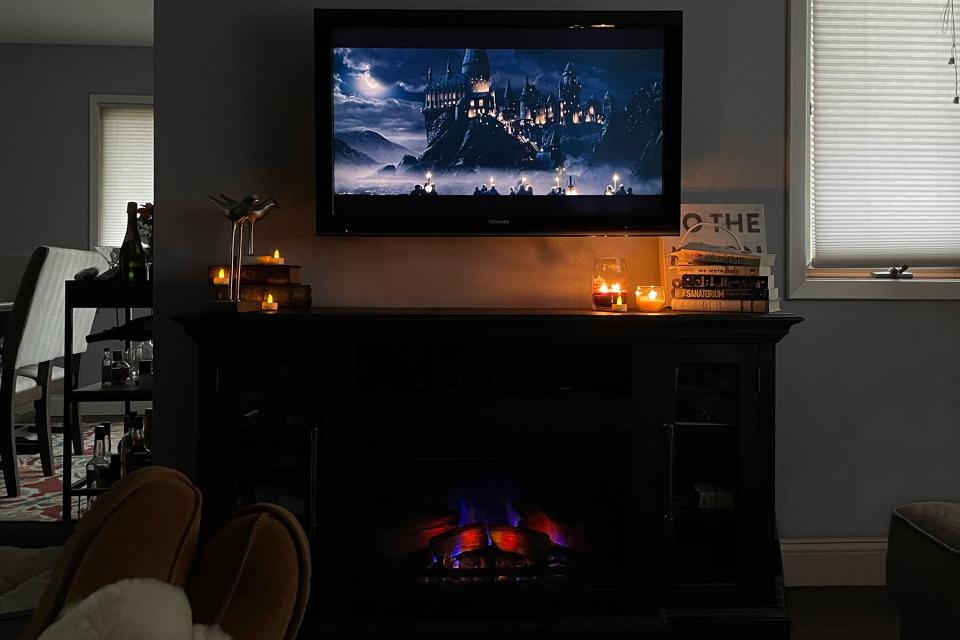 Watching Harry Potter in a living room