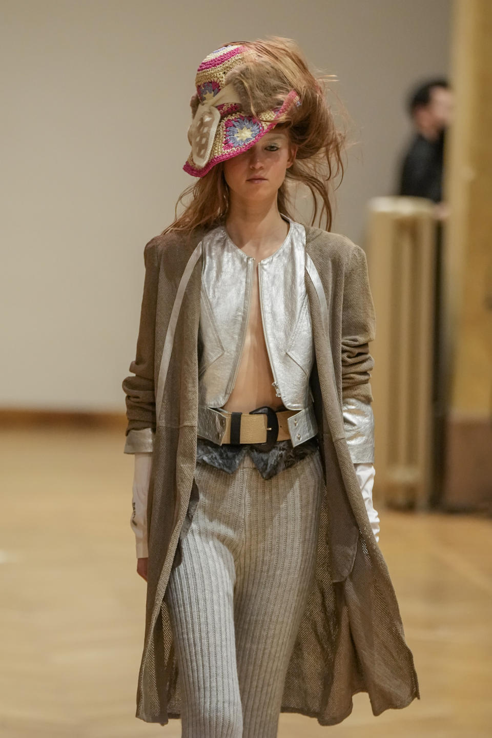 A model wears a creation as part of the Francesca Liberatore women's Fall-Winter 2023-24 collection presented in Milan, Italy, Sunday, Feb. 26, 2023. (AP Photo/Luca Bruno)