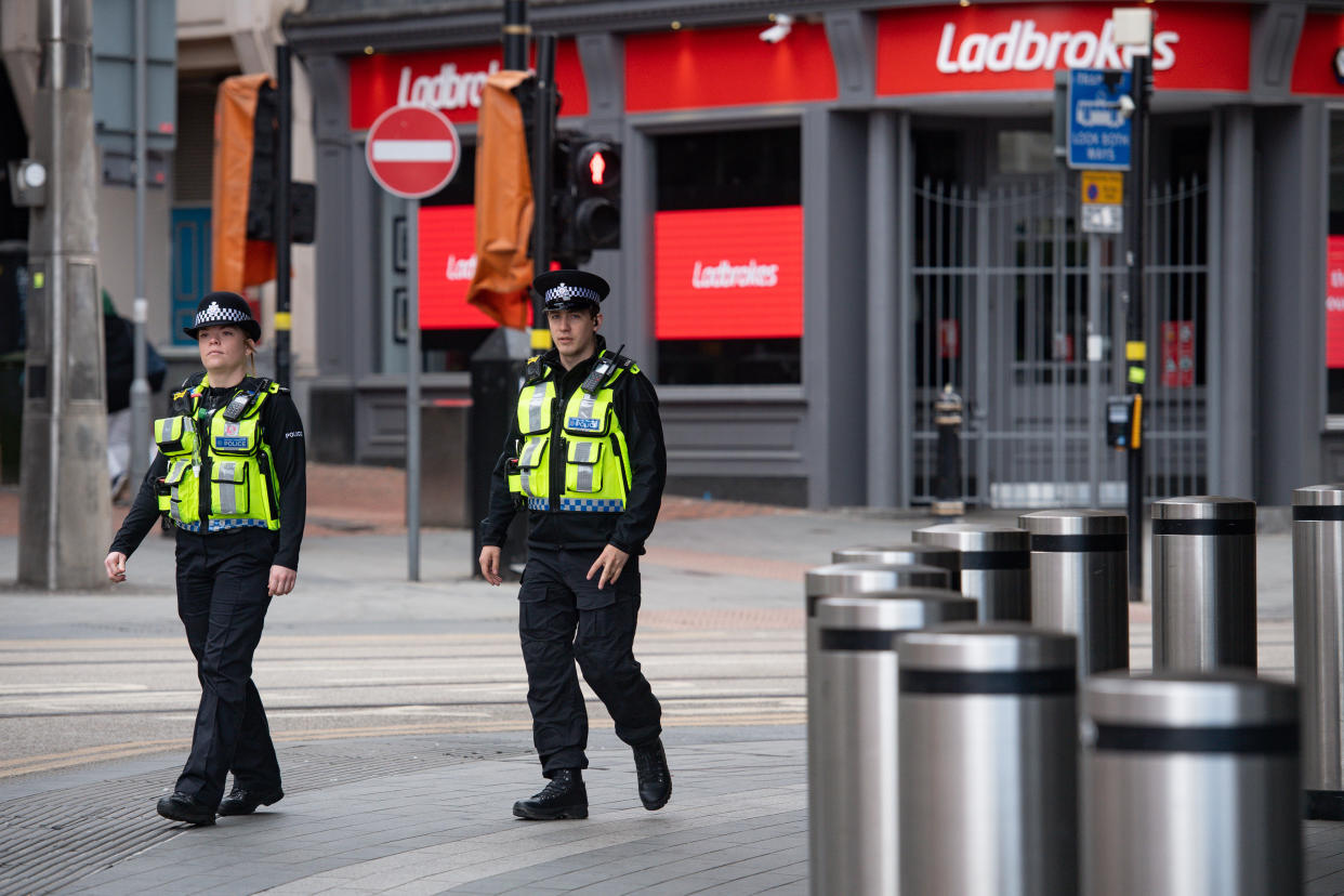 Increased transport police and security personnel at New Street station in Birmingham, as train services increase as part of the easing of coronavirus lockdown restrictions. (Photo by Jacob King/PA Images via Getty Images)
