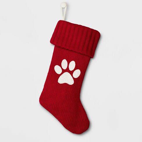 knit monogram christmas stocking red paw print