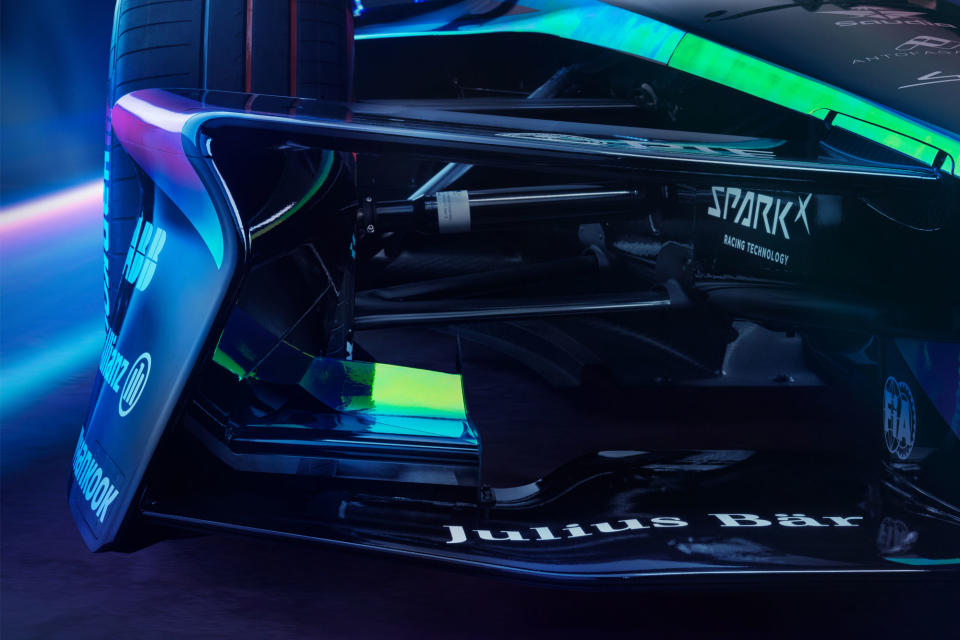 Formula E Gen3 Evo car, front wing detail.