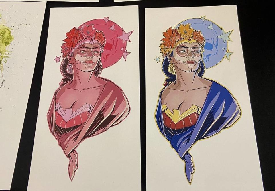 Wonder Woman gets a Latinx spin in this art for sale at the 2023 Latinx Comics Art Festival in Modesto.