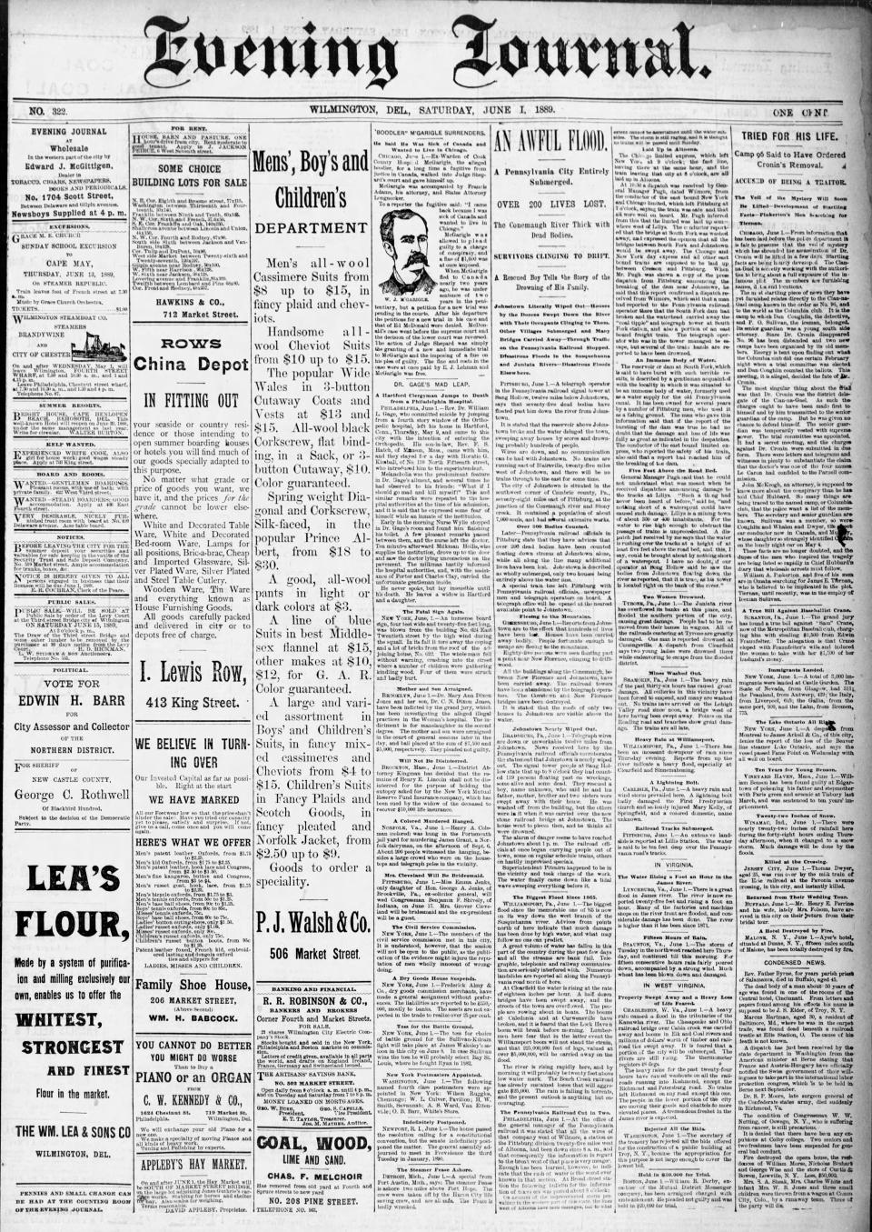 Front page of the Evening Journal of June 1, 1889.