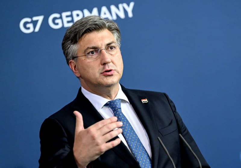 Croatian Prime Minister Andrej Plenkovic speaks during a press conference. Britta Pedersen/dpa