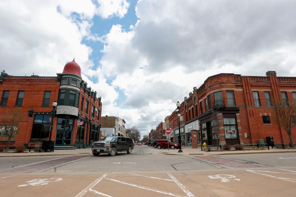 A view down Main Street in downtown Stevens Point on April 25 from Mathias Mitchell Public Square.