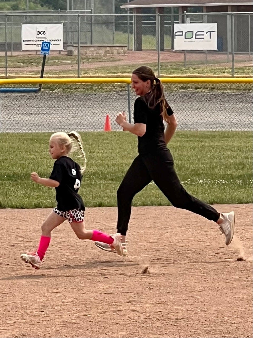 River Valley grad and Ohio Dominican softball shortstop Alexis Stevens runs the bases during the Greg Swepston youth clinic last year.