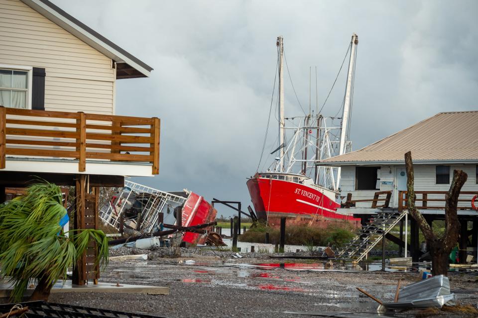 Hurricane Ida leaves destruction behind near Grand Isle, LA. Monday, Aug. 30, 2021.