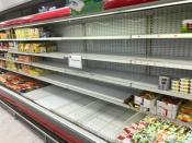 Empty shelves are seen where French products were displayed, after Kuwaiti supermarkets' boycott on French goods, in Kuwait City