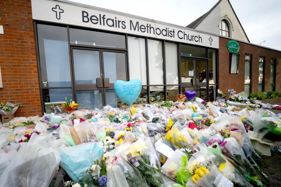 Floral tributes to Sir David were left at Belfairs Methodist Church before they were moved to his constituency office (Aaron Chown/PA) (PA Wire)