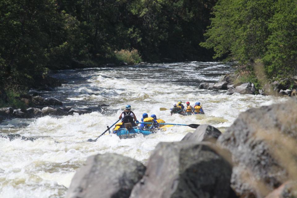 Rafters navigate the pounding rapids of the Hell's Corner Canyon on the Upper Klamath River in southern Oregon.