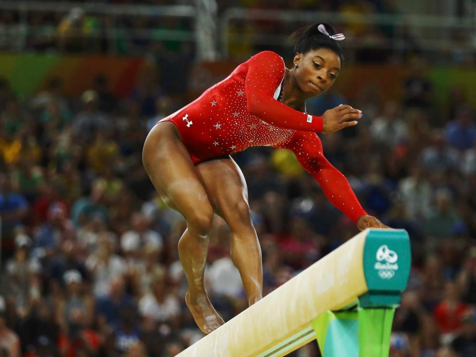 Simone Biles on beam in 2016.